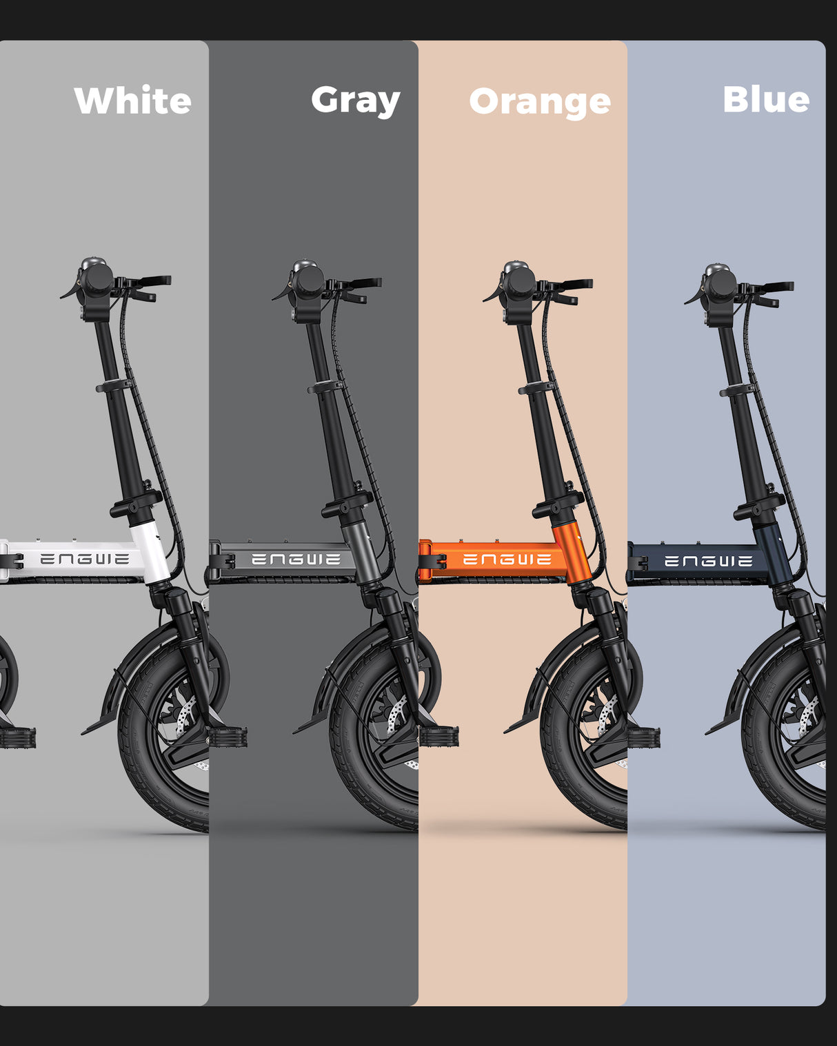 4 colors of engwe t14: white, gray, orange and blue