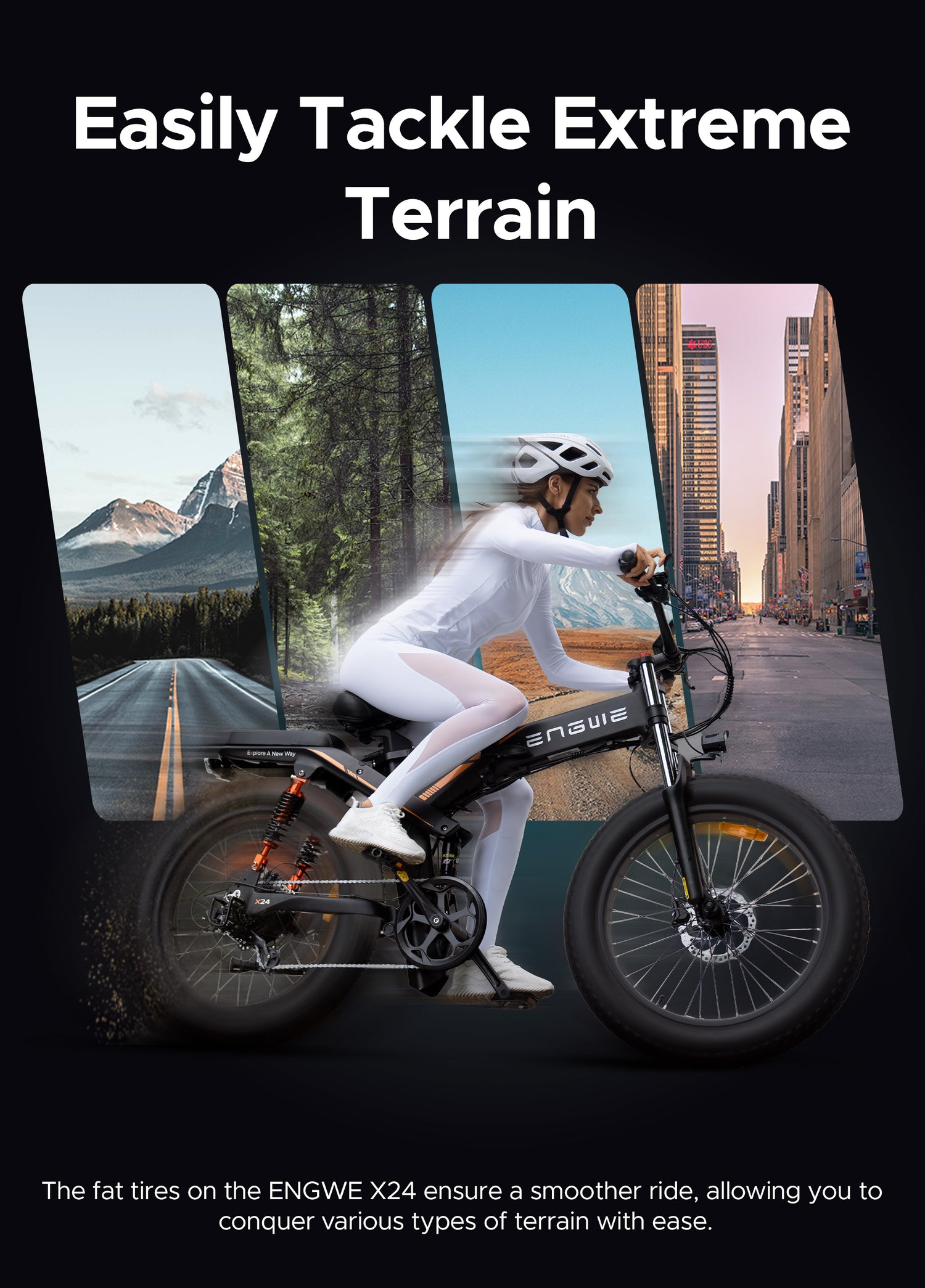 the engwe x24 folding electric bike can easily tackle extreme terrain