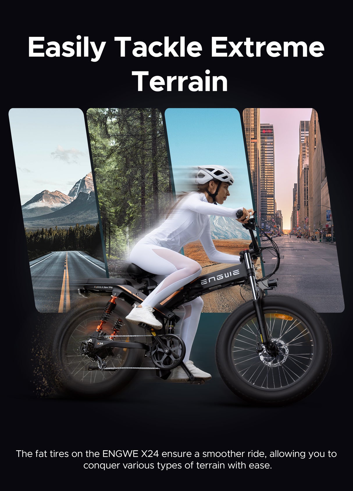 the engwe x24 folding electric bike can easily tackle extreme terrain