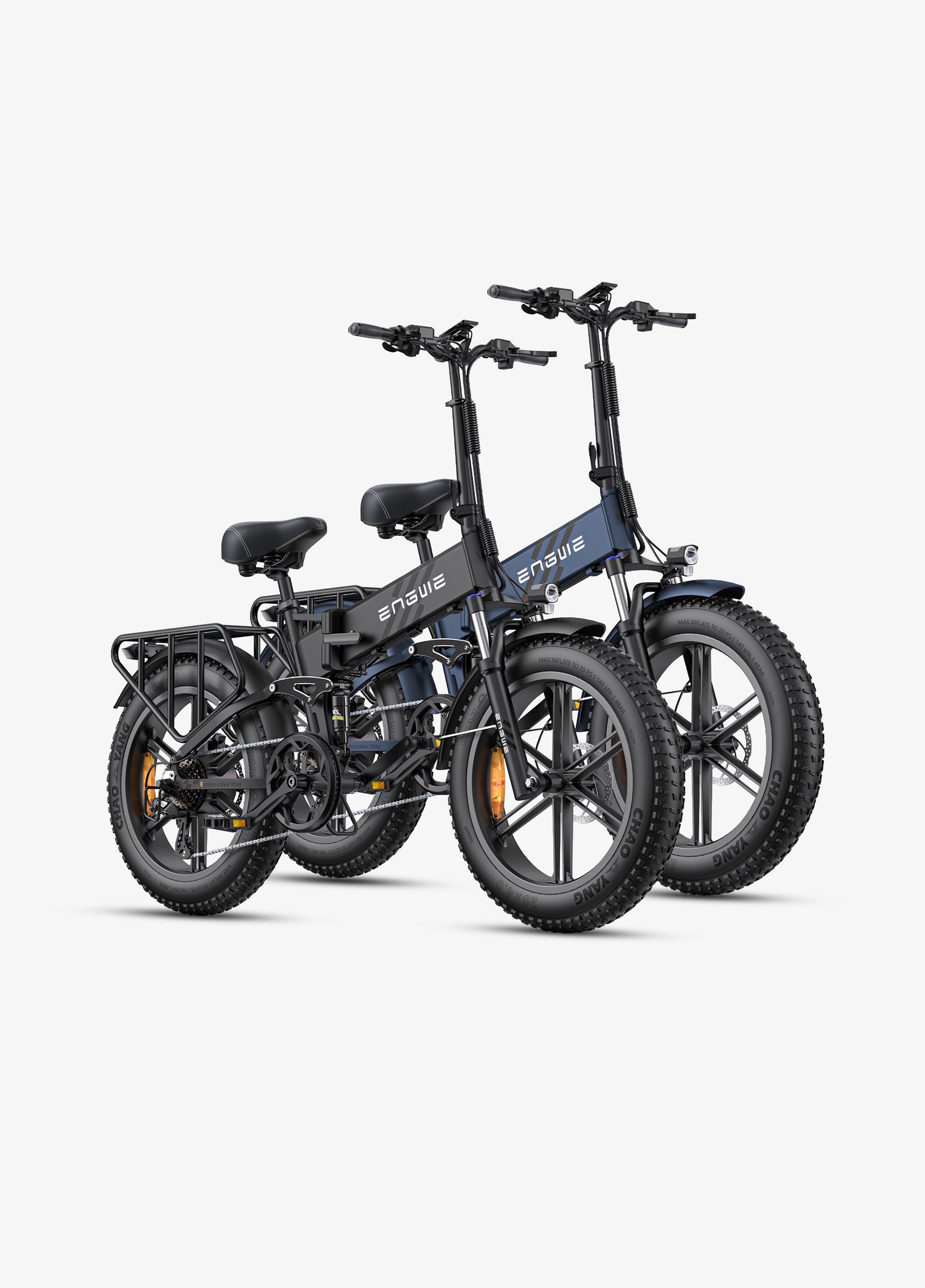 1 space black and 1 midnight blue engwe engine pro 2.0 folding electric bikes