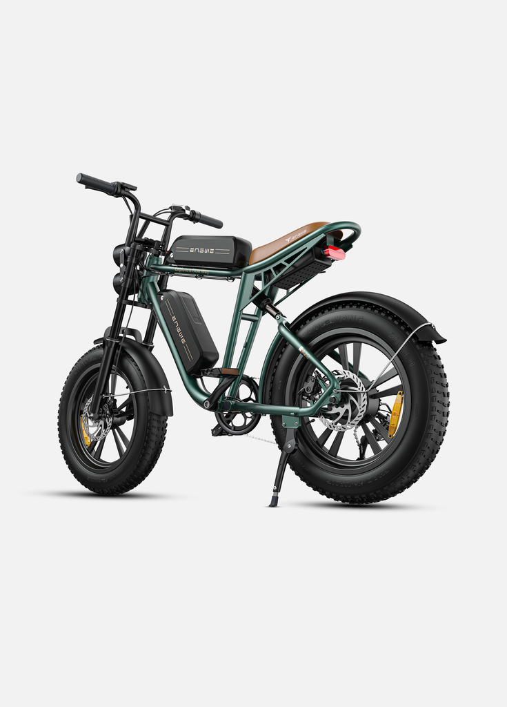 side view of green engwe m20 e-bike with dual batteries