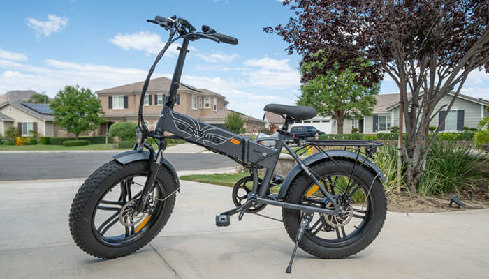 a grey engwe ep-2 pro e-bike parked on the road