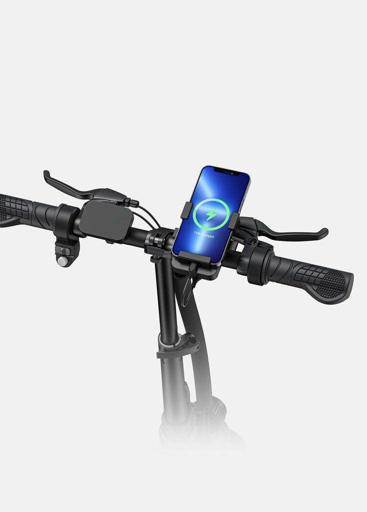 phone holder and usb charging port on the engwe o14 e-bike
