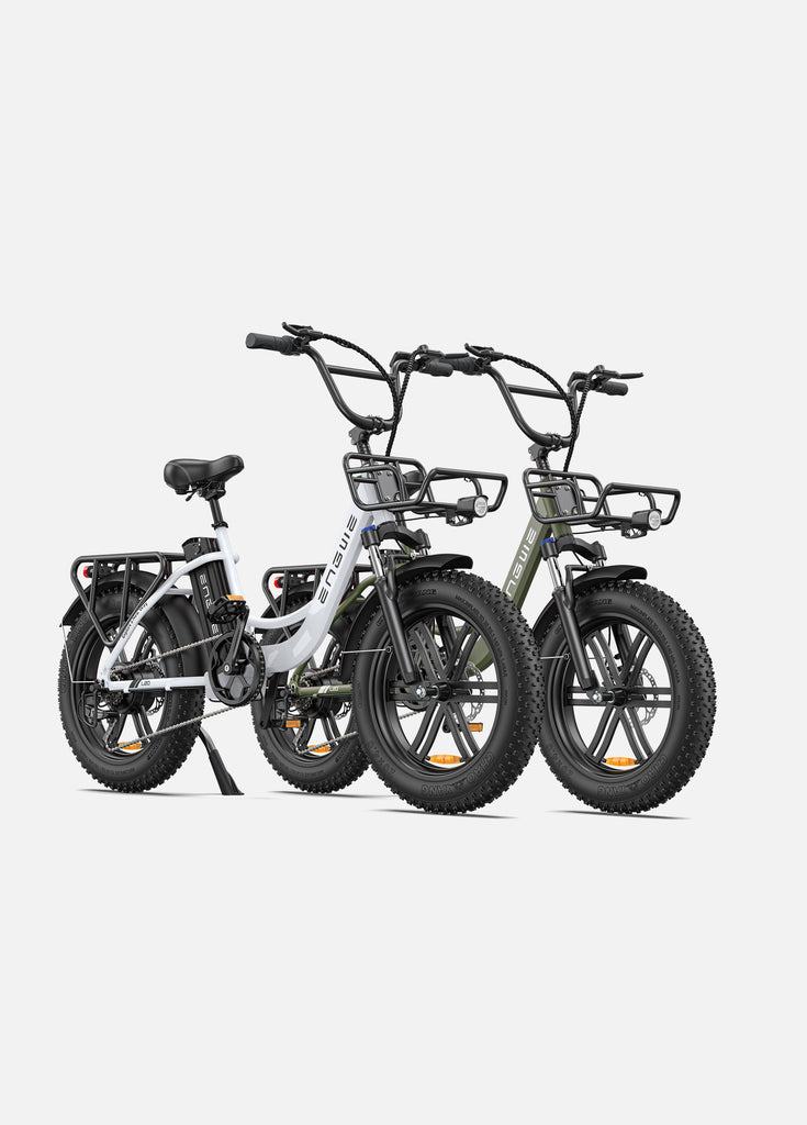 1 snow white and 1 avocado green engwe l20 fat tire electric bikes