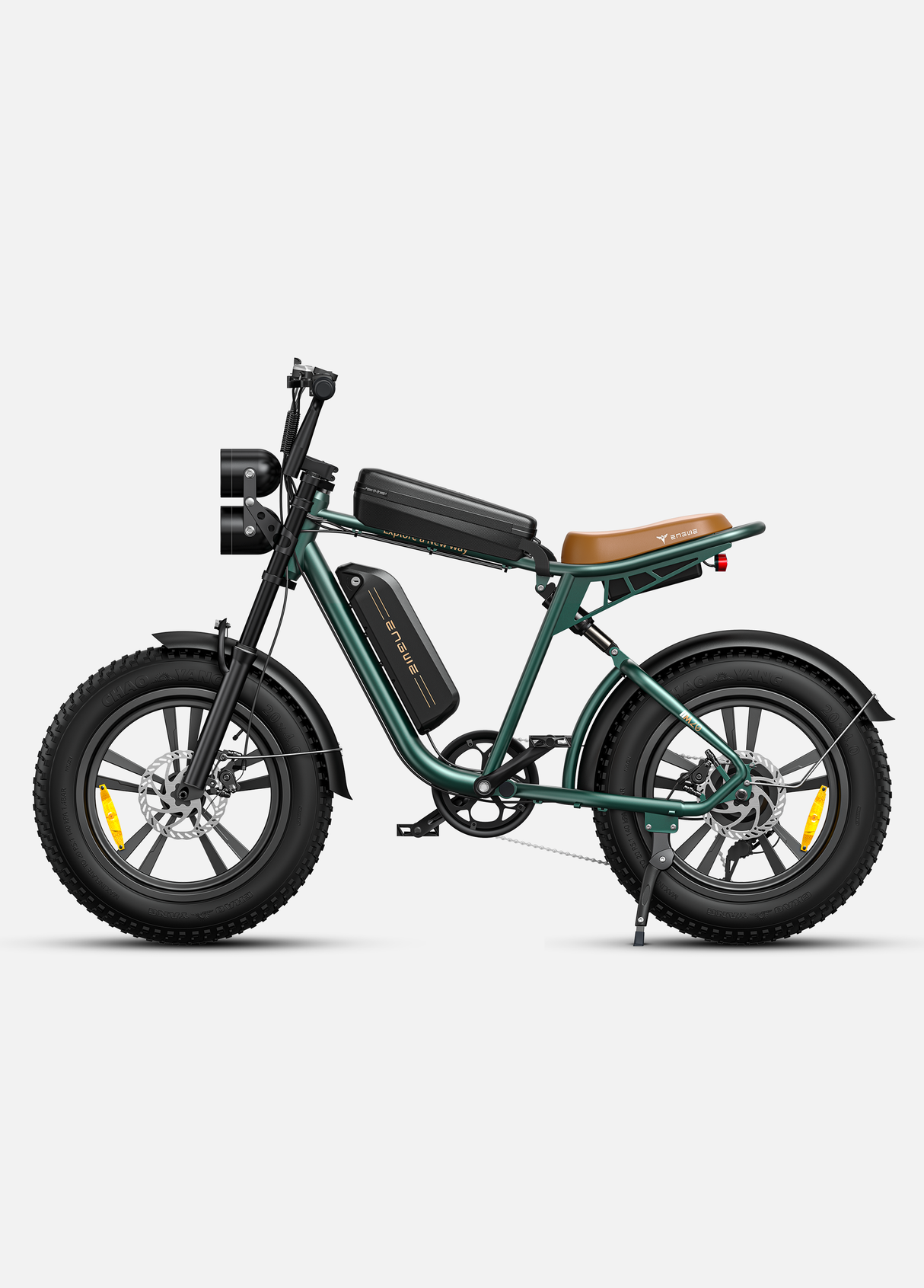a green engwe m20 with dual batteries