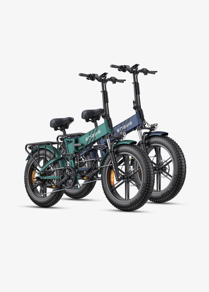 1 mountain green and 1 midnight blue engwe engine pro 2.0 e bikes with fat tires