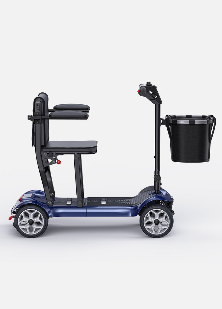 a blue engwe ease 2 pro foldable electric scooter with a front basket