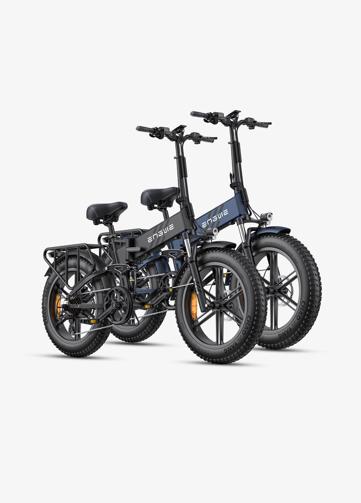 1 space black and 1 midnight blue engwe engine pro 2.0 folding electric bikes