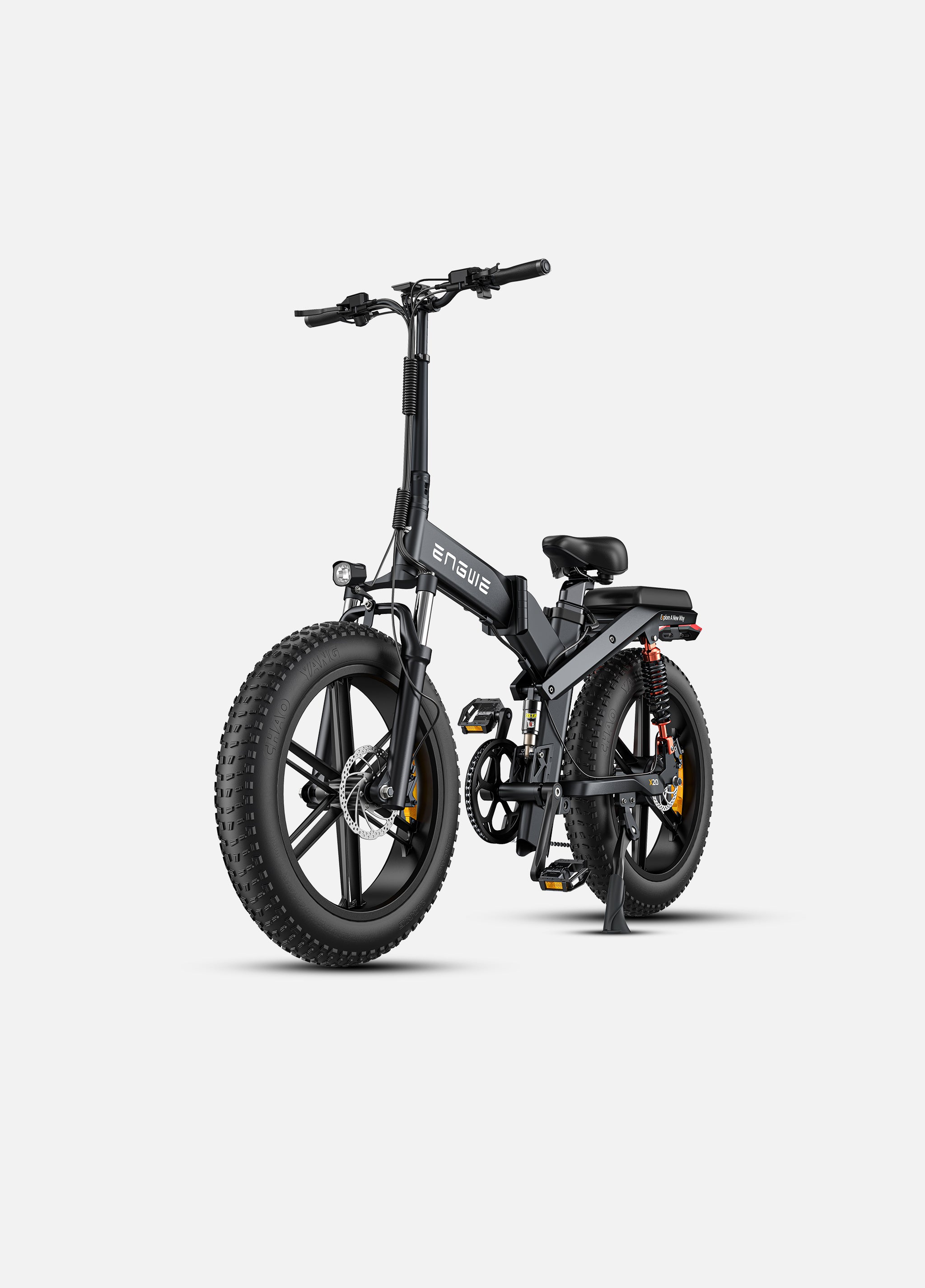 a black engwe x20 electric folding bike