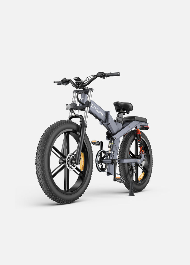 a gray engwe x26 folding electric bike with fat tires 