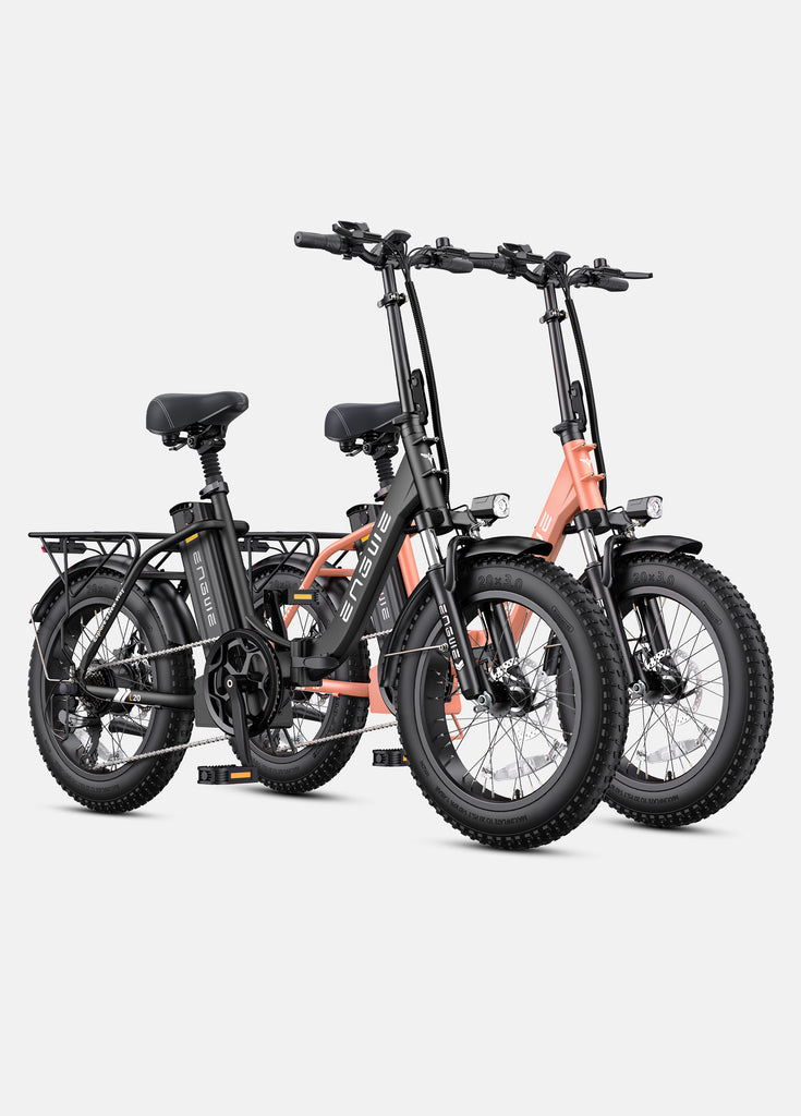1 onyx black and 1 rose pink engwe l20 2.0 electric commuter bikes