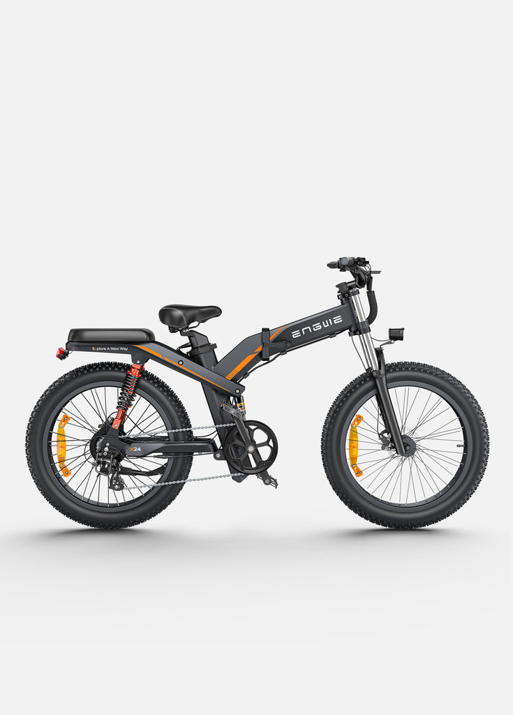 a gray engwe x24 fat tire electric folding bike for all terrains