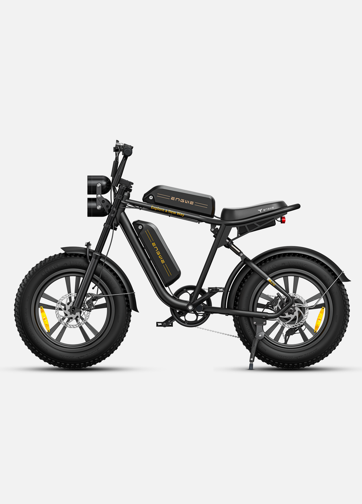 a black engwe m20, the electric mountain bike with all-terrain tires