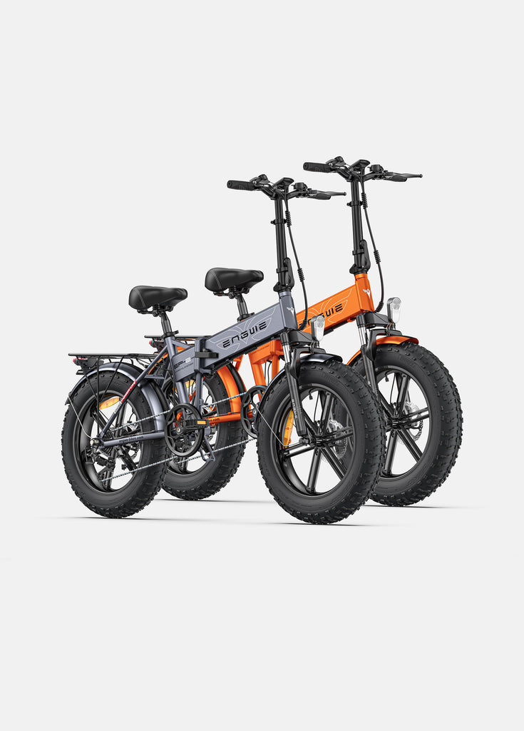 1 gray and 1 orange engwe ep-2 pro fat tire e-bikes