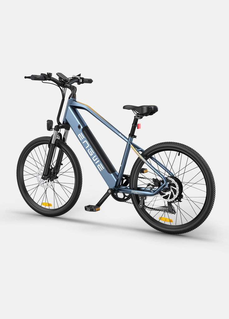 the side view of the blue engwe p26 commuter bike