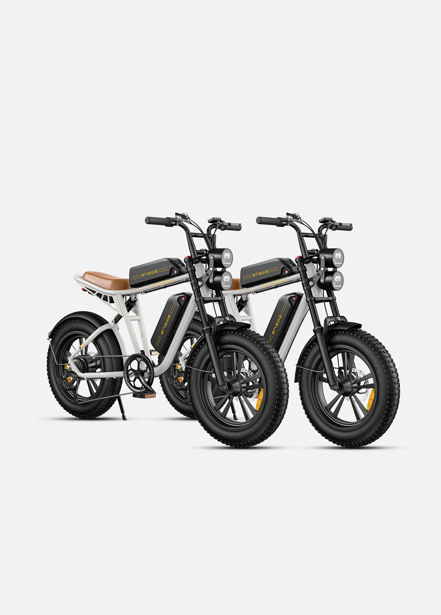 2 white dual battery engwe m20 e-bikes