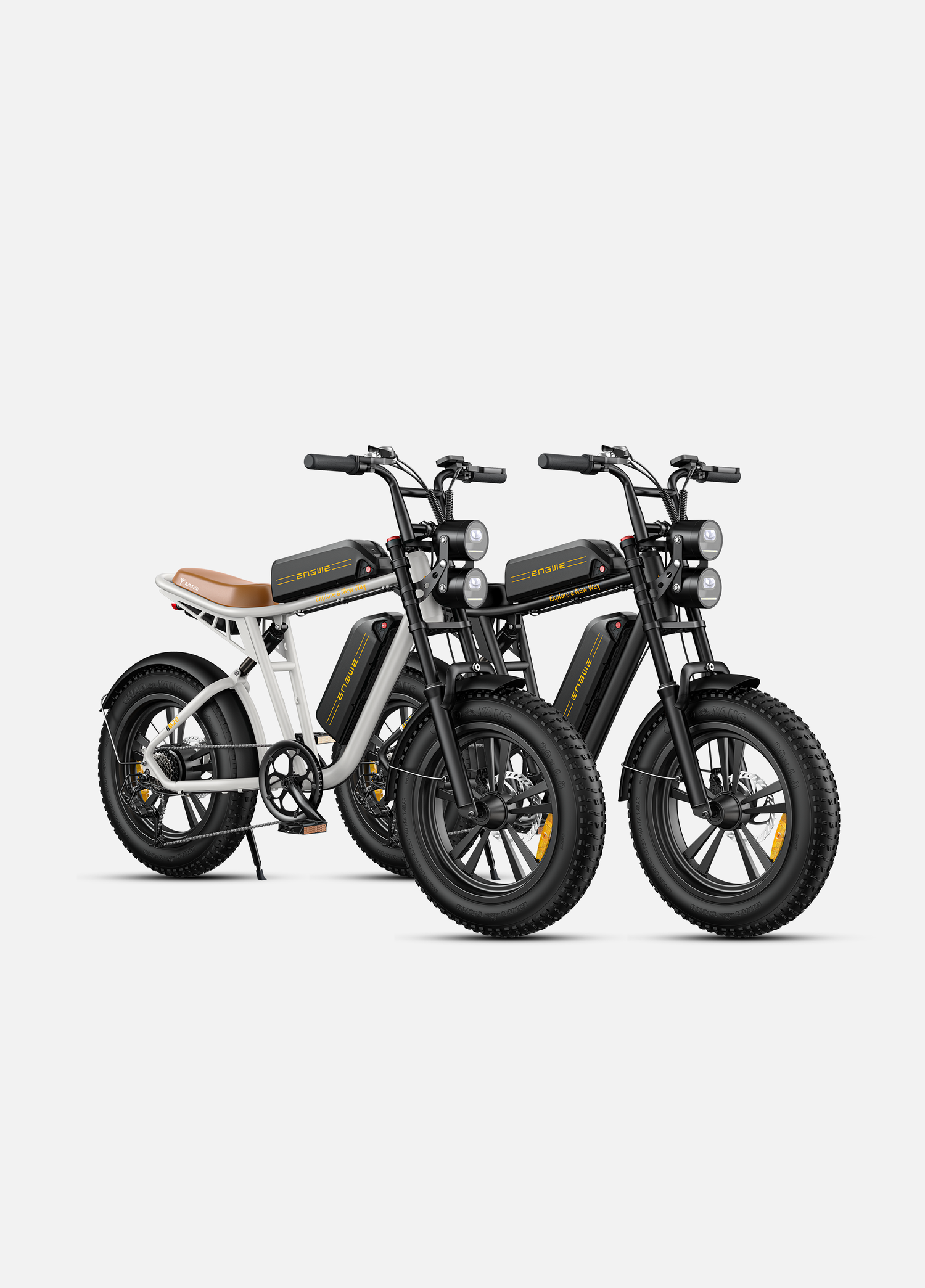 1 black and 1 white engwe m20 e-bikes