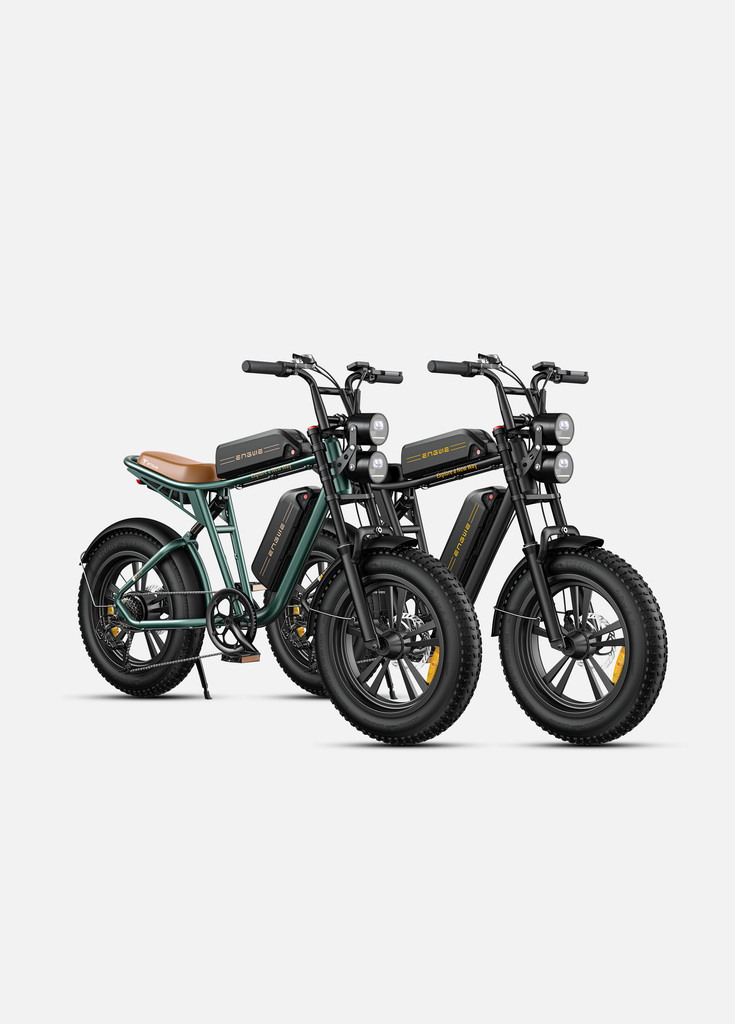 1 green and 1 black engwe m20 e-bikes