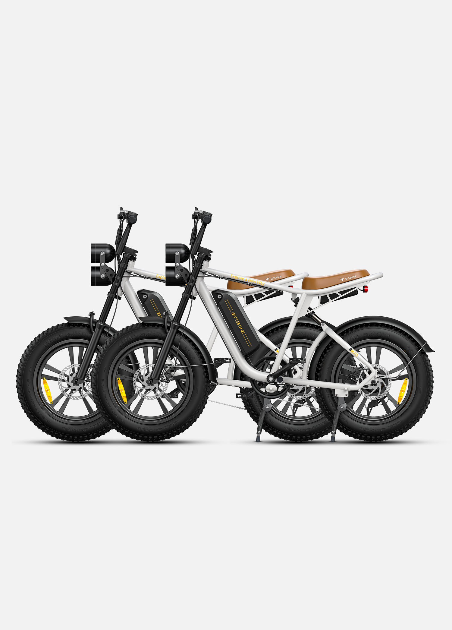 2 white dual battery engwe m20 e-bikes