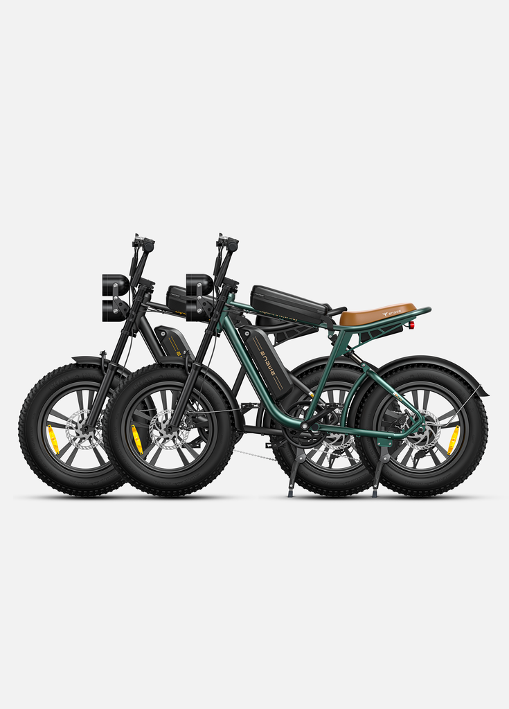 1 black and 1 green engwe m20 e-bikes
