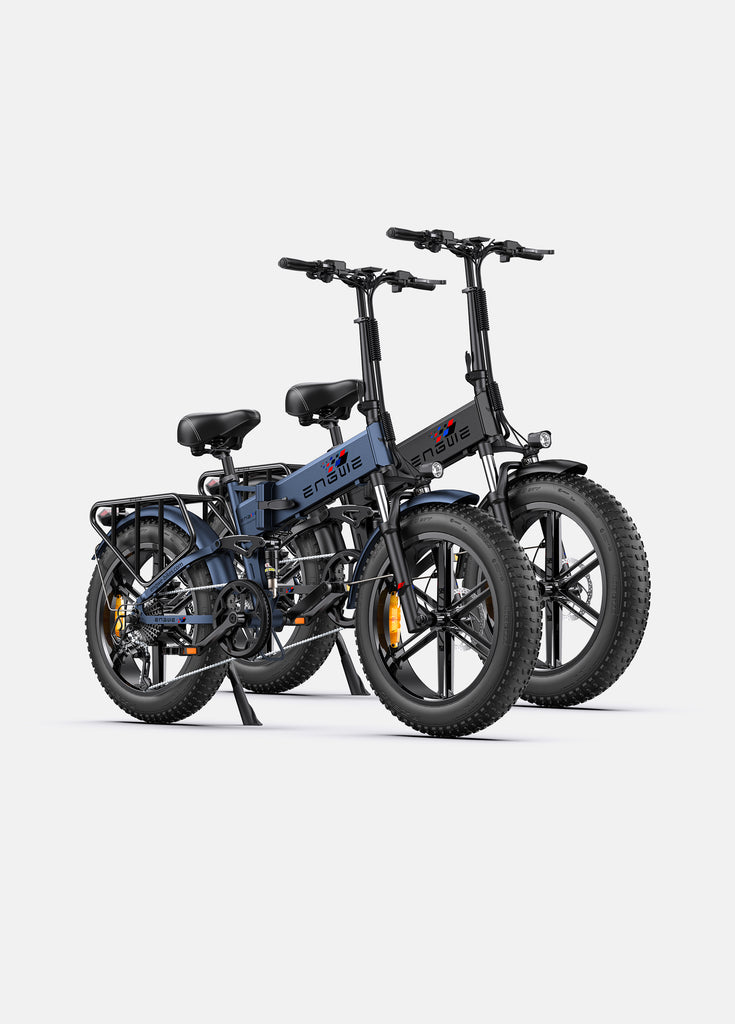 1 blue and 1 black engwe engine pro e-bikes