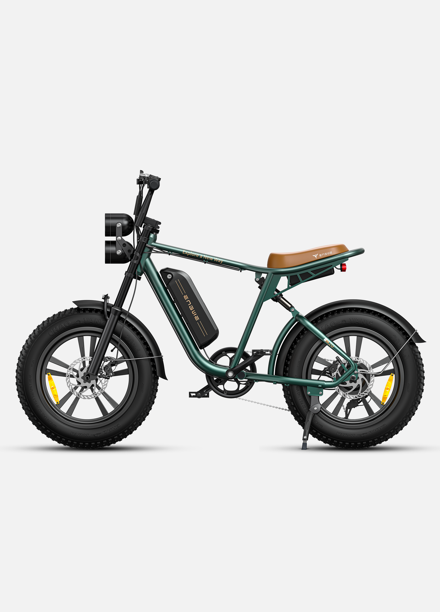 a green engwe m20 powerful e-bike with single battery