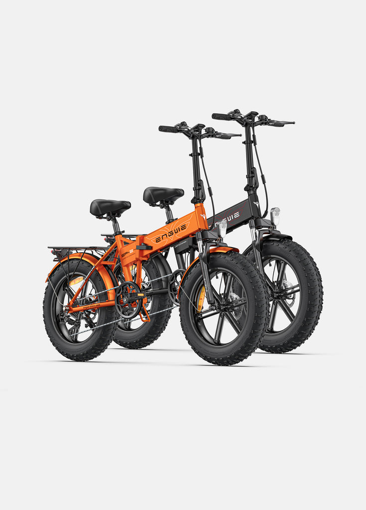1 dark orange and 1 black engwe ep-2 pro folding e-bikes