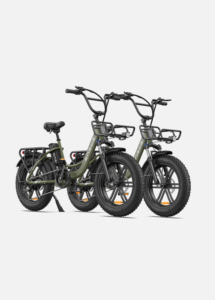 2 avocado green engwe l20 fat tire e-bikes
